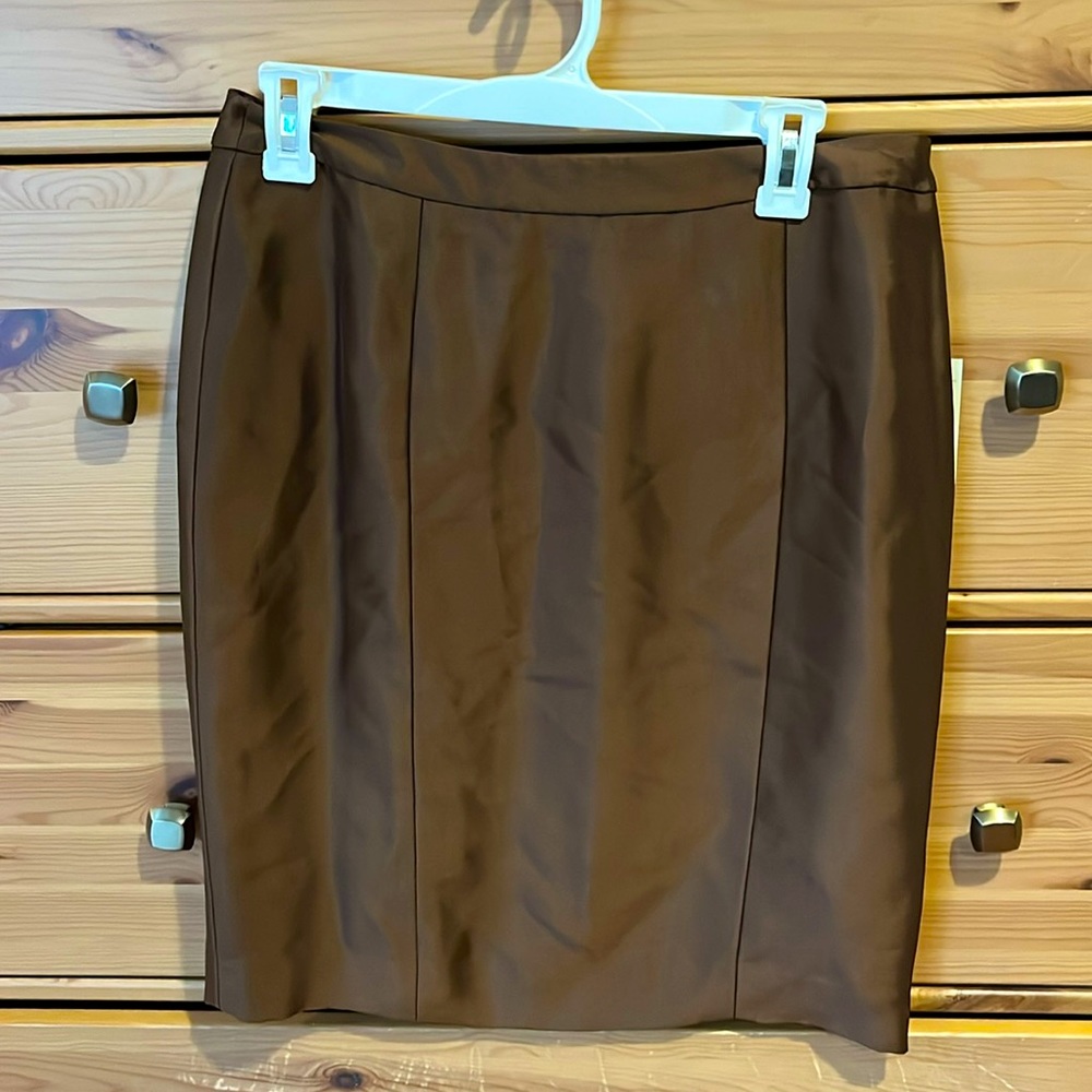 NWT Kate Hill silk chocolate brown petite midi skirt - part of matching suit